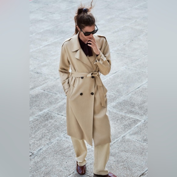 ZARA FAUX SUEDE MIDI TRENCH COAT